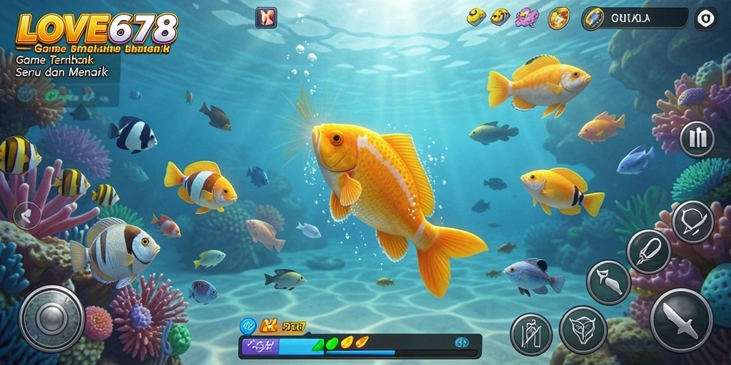 Tampilan gameplay LOVE678 dengan aksi menembak ikan yang seru.